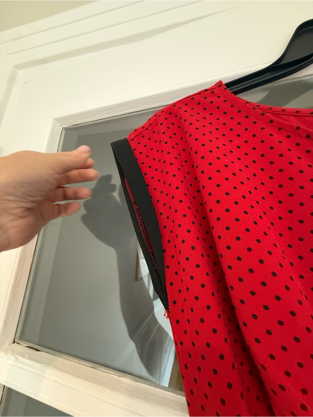Stop Staring! Red Black Polka Dot Pinup Wiggle Pencil Dress Belted Sz Small - Picture 4 of 10